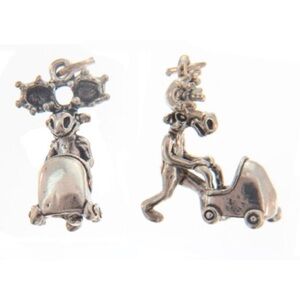 Vintage Rare 925 Sterling Silver Bullwinkle Pushing Stroller Charm, Moose Charm